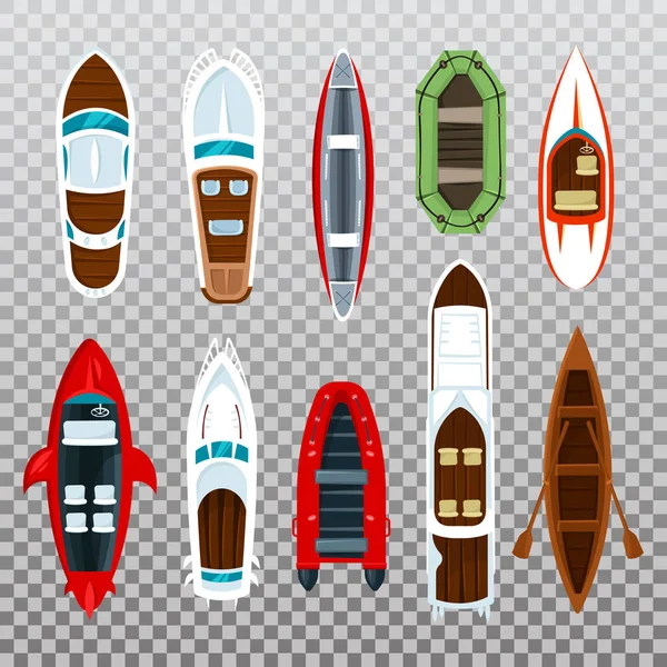 Barcos de pesca y velero de madera con remos — Vector de stock