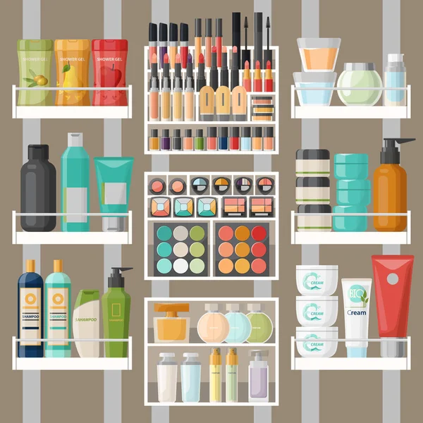 Cosmetische en badkamer producten, vrouw cosmetische — Stockvector