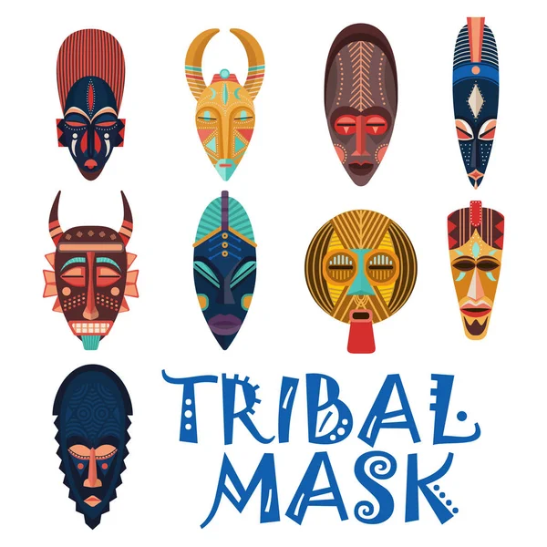 Masques tribaux pour chaman ou vaudou africain — Image vectorielle