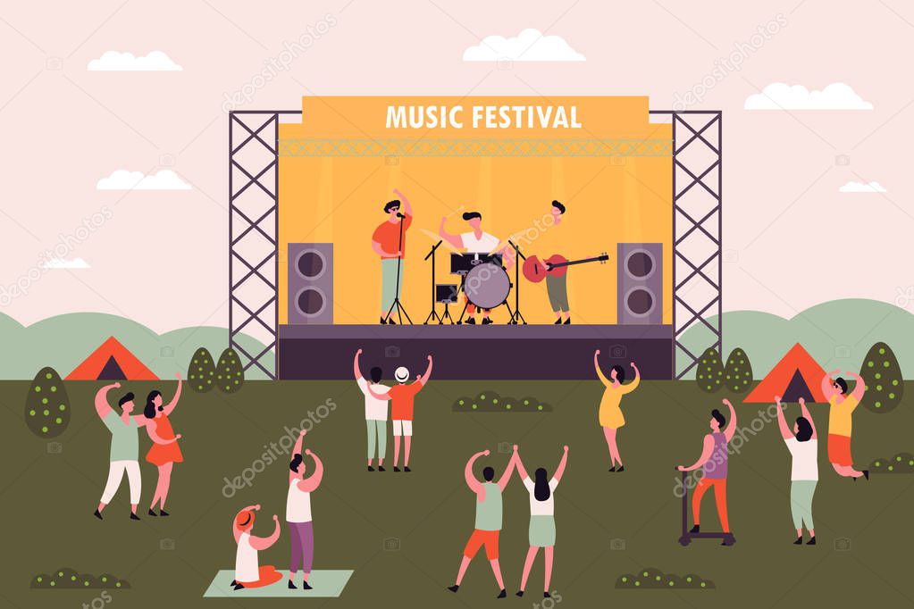Men and women, people dancing at music festival