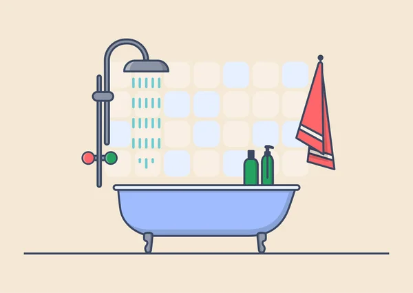 Vista interior en baño con champú y bañera — Vector de stock