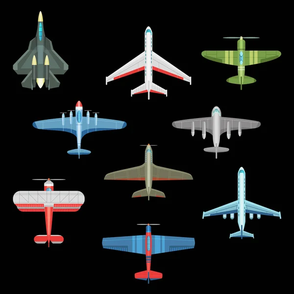 Ensemble d'avions militaires isolés ou d'avions de guerre — Image vectorielle