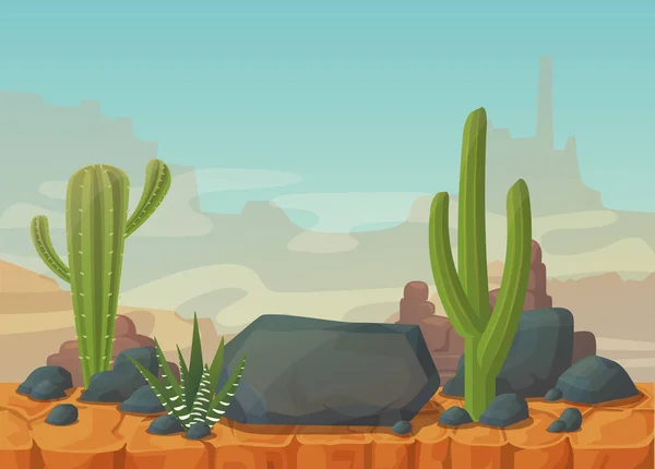 Paesaggio desertico con montagne e cactus . — Vettoriale Stock