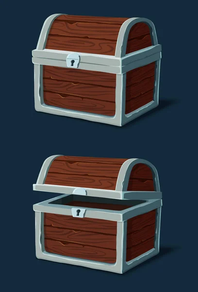 Caja de madera cerrada, pecho o pirata dower — Vector de stock