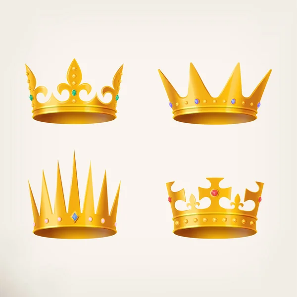 Kronen für König oder Königin, 3d königliche Kopfbedeckung — Stockvektor