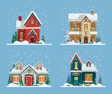 Yeni yıl, xmas için binalar veya evler dekore