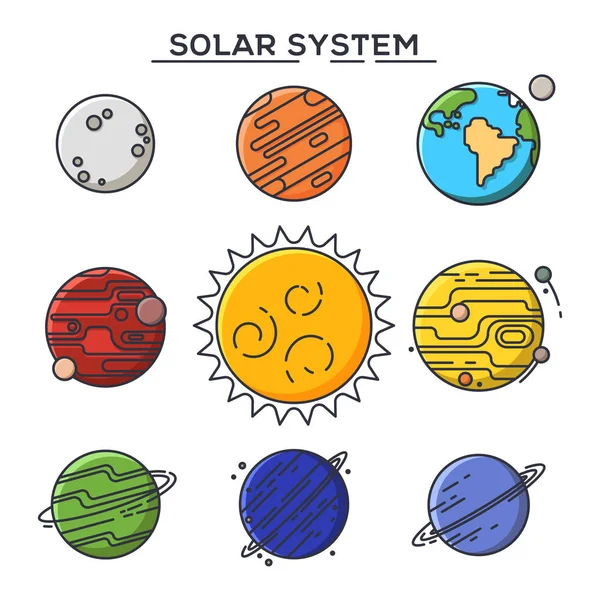 Soare și planete din sistemul solar. Astronomie și cosmos — Vector de stoc