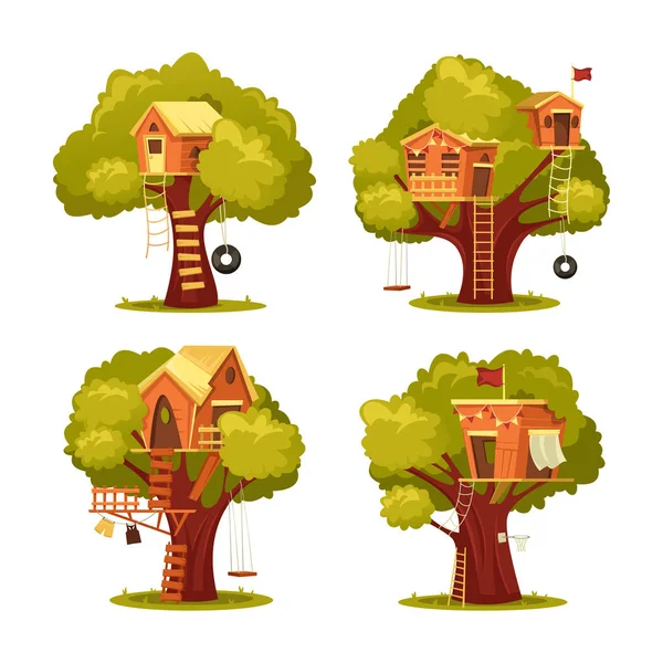 Casa del árbol para niños o niños. Casa en el árbol — Archivo Imágenes Vectoriales