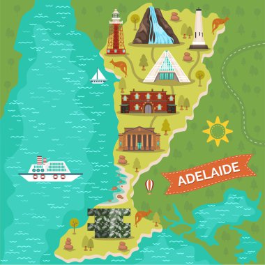 Adelaide yerler seyahat etmek harita üzerinde. Avustralya şehir