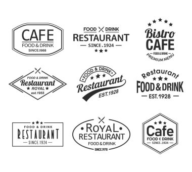 İzole kafe ve restoran logolar kümesi