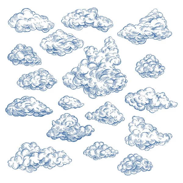 Σκίτσο του ουρανού με άσπρα σύννεφα. Ατμόσφαιρα, τον ουρανό. — Διανυσματικό Αρχείο