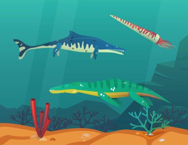 Okyanus ya da deniz sualtı dinozorlar veya dino ile