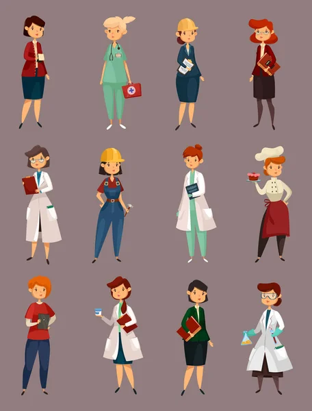 Diferentes puestos de trabajo, profesión o trabajo femenino o femenino — Vector de stock