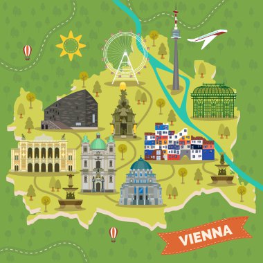 Travel map of Vienna, Austria with landmarks clipart