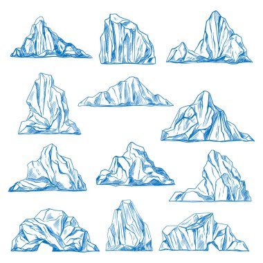 Icebergs sketch or hand drawn mountains. clipart