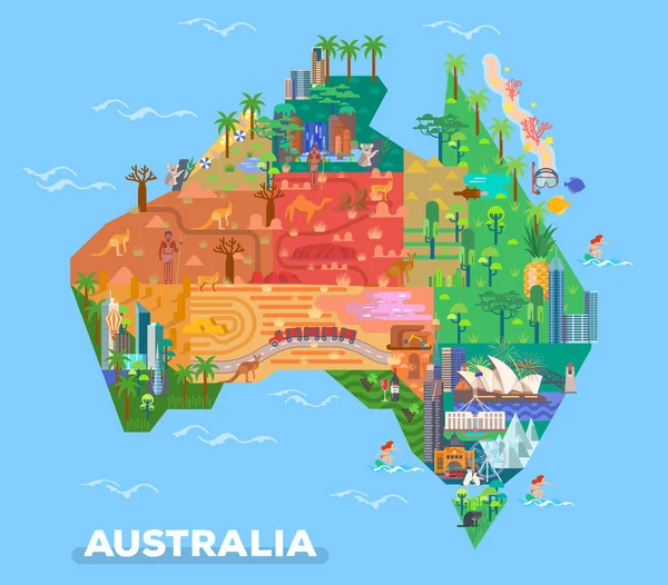 Карта Австралии с памятниками архитектуры — стоковый вектор