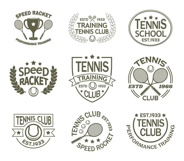 Signos con raqueta y pelota para tenis club deportivo — Archivo Imágenes Vectoriales