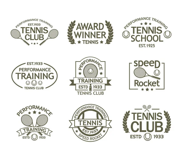 Signos con raqueta y pelota para tenis club deportivo — Archivo Imágenes Vectoriales