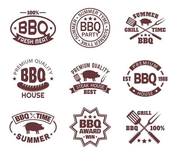 Conjunto de letreros aislados del asador o logotipo de la tienda de carne — Archivo Imágenes Vectoriales