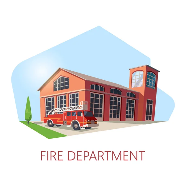 Fire station or department building with truck — Stock Vector