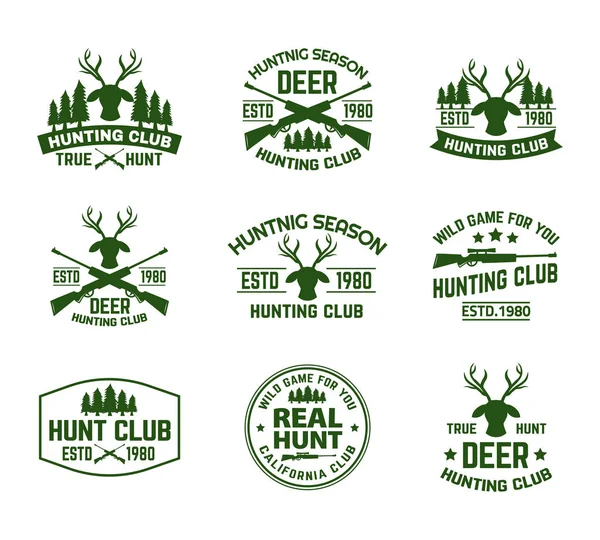 Zestaw odkryty camping odznaki z głową jelenia — Wektor stockowy