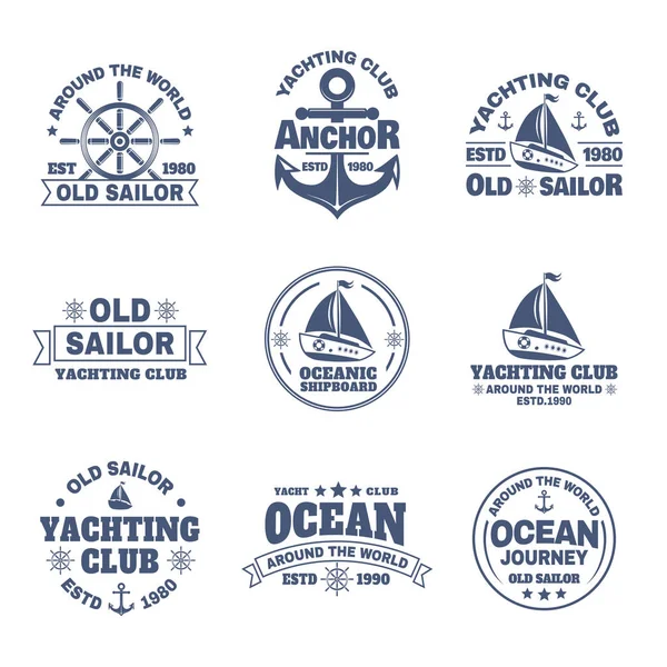 Set aus isoliertem Logo mit Boot oder Schiff, Yacht — Stockvektor