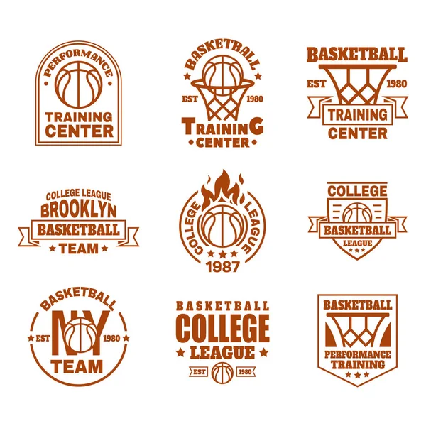 Conjunto de iconos de baloncesto aislados con pelota, cesta — Vector de stock