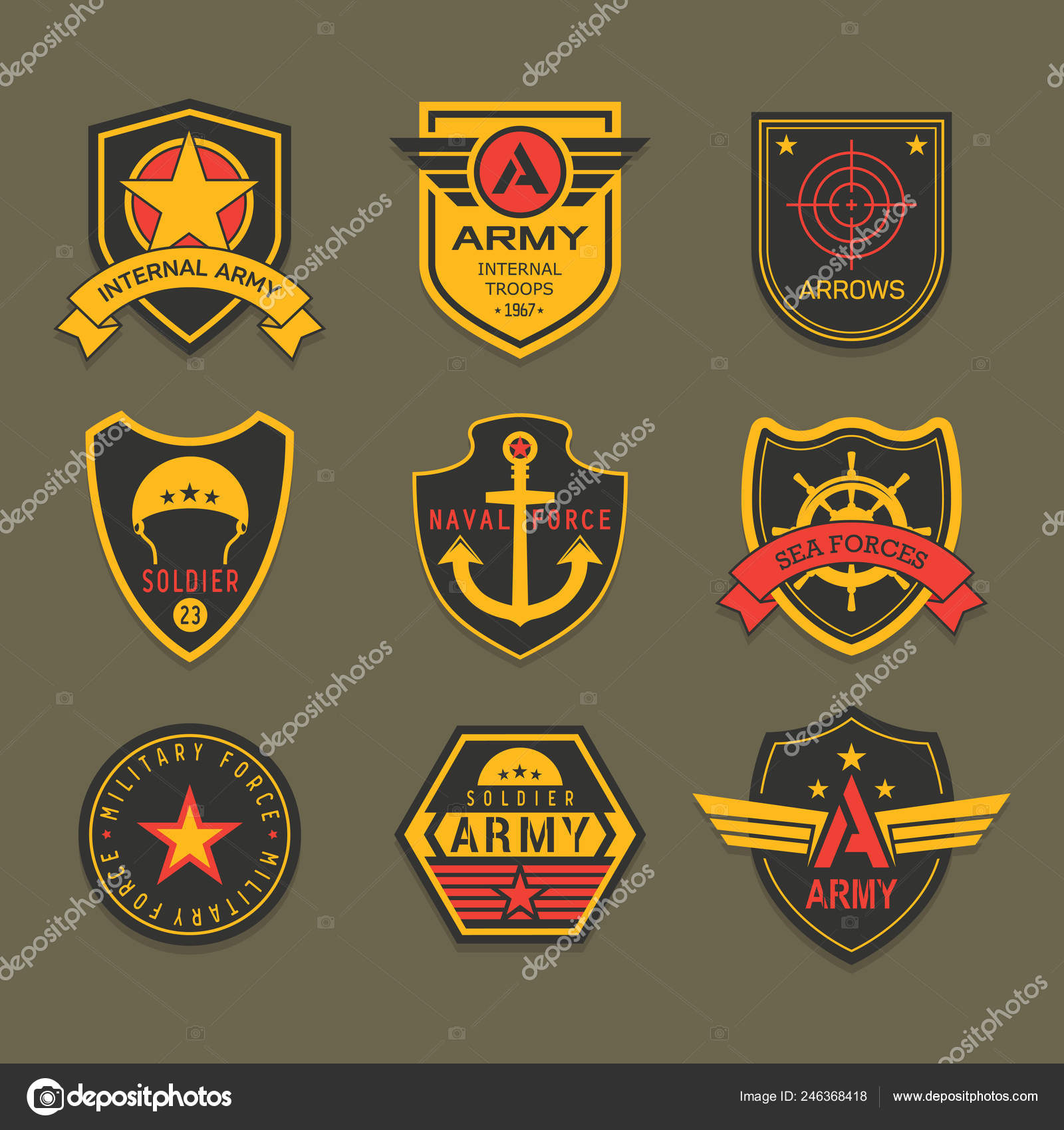 Image vectorielle Insigne militaire ou insigne de l'armée, soldat américain  par ©cookamoto - 246368418, image size:1600x1700