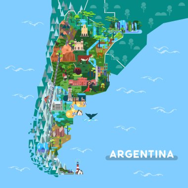Landmarks or sightseeing places on Argentina map clipart