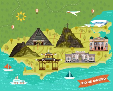 Simge yapılar ile Rio de Janeiro, Brezilya şehir haritası