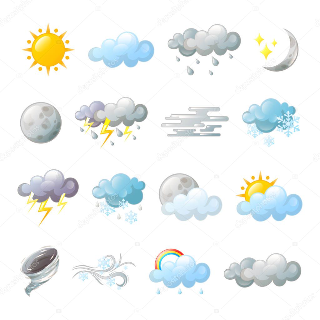 Icons for weather forecast or overcast. Cloud