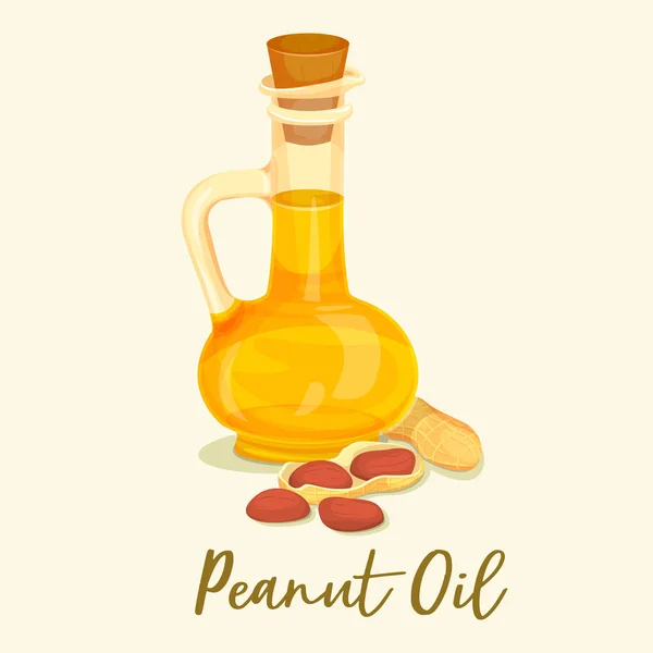 Erdnuss- oder Erdnussöl in Flasche oder Glas in Nussnähe — Stockvektor