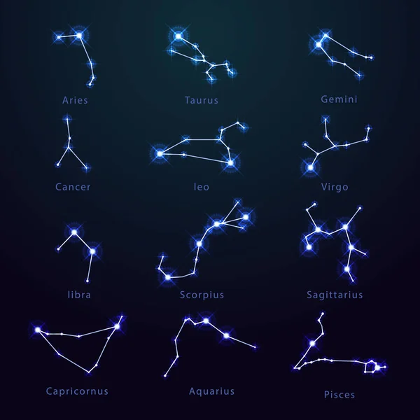 Estrellas en forma de signos del zodiaco, Horóscopo, astronomía — Vector de stock