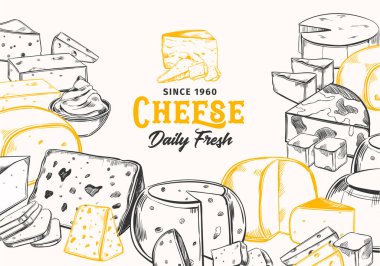 Dükkanı afiş için kabataslak peynir topakları dilimlenmiş