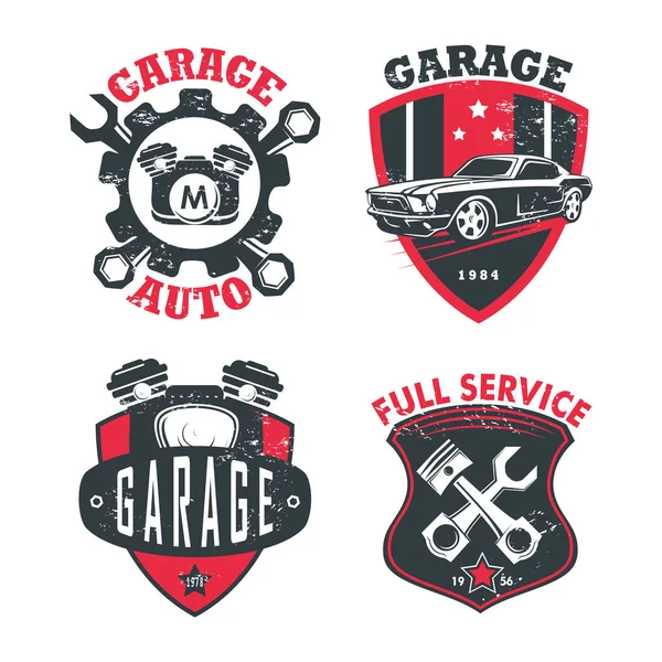 Car service or repair station logo, garage signs — Stock Vector