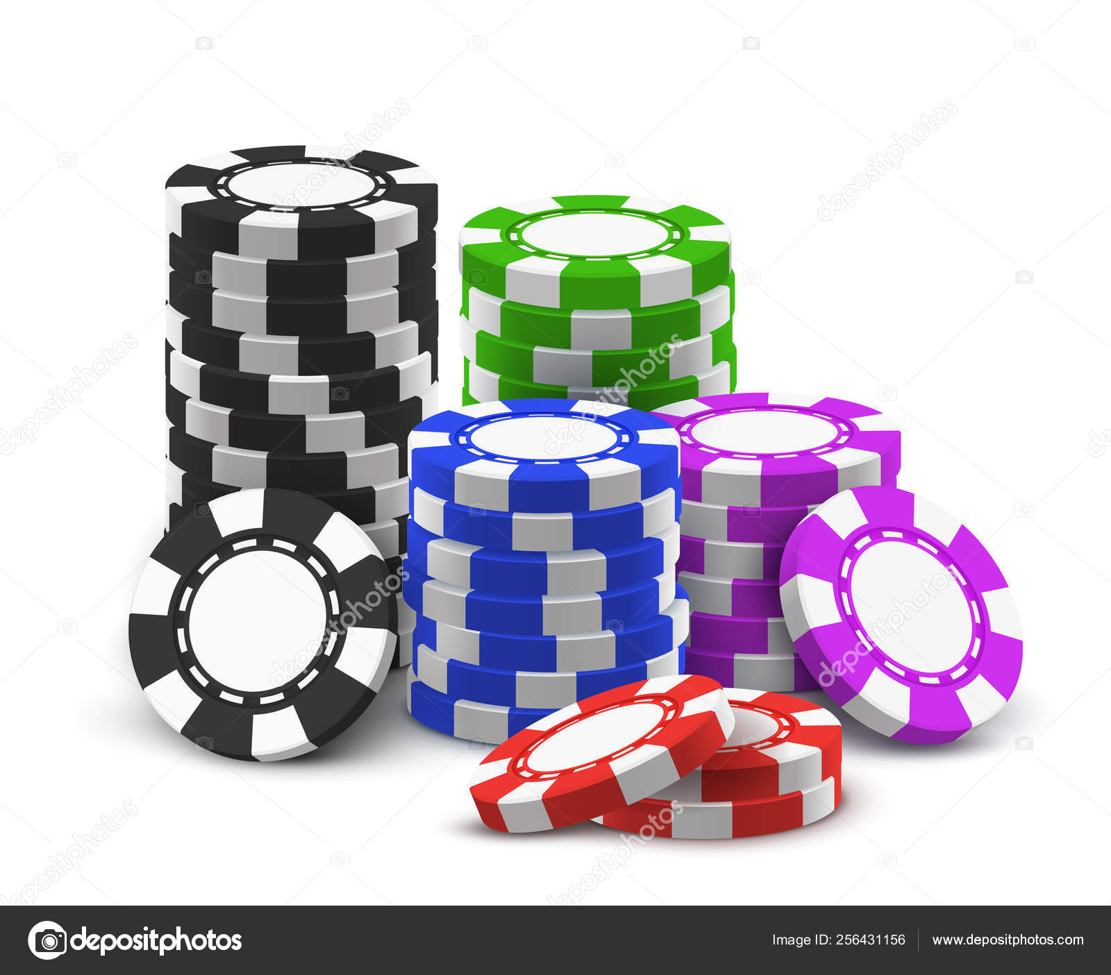Стек Или Куча Для 3D Или Реалистичных Фишек Для Покера. Векторное.