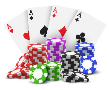 Kumar kartları ve yığın veya poker yongaları yığını