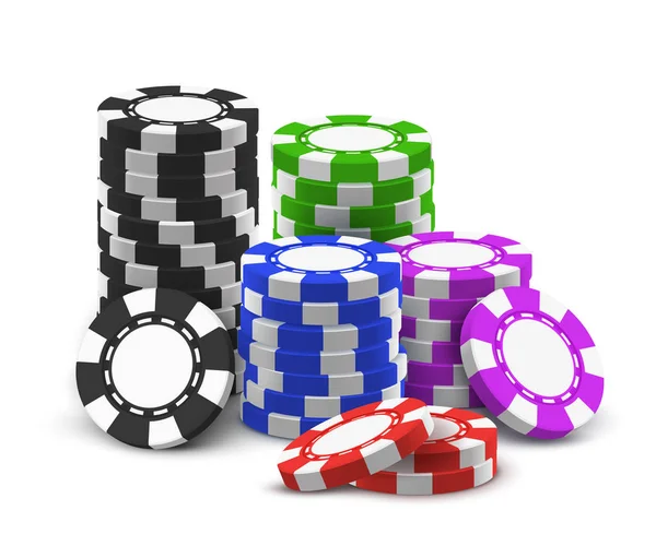 Pila o montón de fichas de póquer 3d o realistas . — Vector de stock