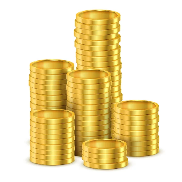 3D σωρός από λαμπερά νομίσματα ή ρεαλιστικά χρυσά χρήματα — Διανυσματικό Αρχείο