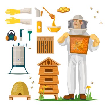 Hiver takım elbise arıcı ile Apiculture simgeleri