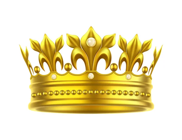 Couronne d'or réaliste ou 3D pour roi ou reine — Image vectorielle