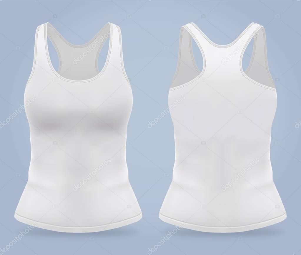 Download Front And Back Of Woman Sport T Shirt Mockup Of Women Sport Or Gym Sleeveless Sportswear Lady And Girl Female Tank Top Dress For Gym Or Yoga Tennis 3d Or Realistic T