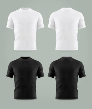 İzole edilmiş siyah beyaz t-shirt şablonu seti