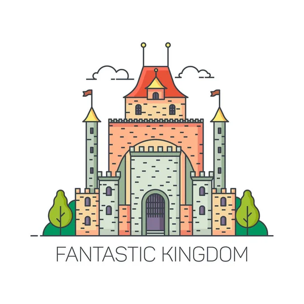 Castillo mágico. Fortaleza fantástica del reino de la historieta — Vector de stock
