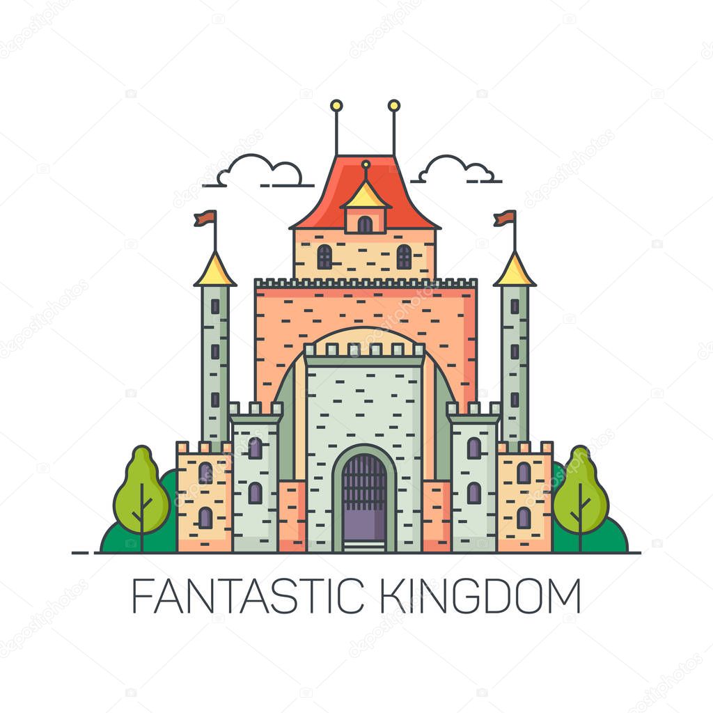 Magic castle.Cartoon fantastic kingdom fort