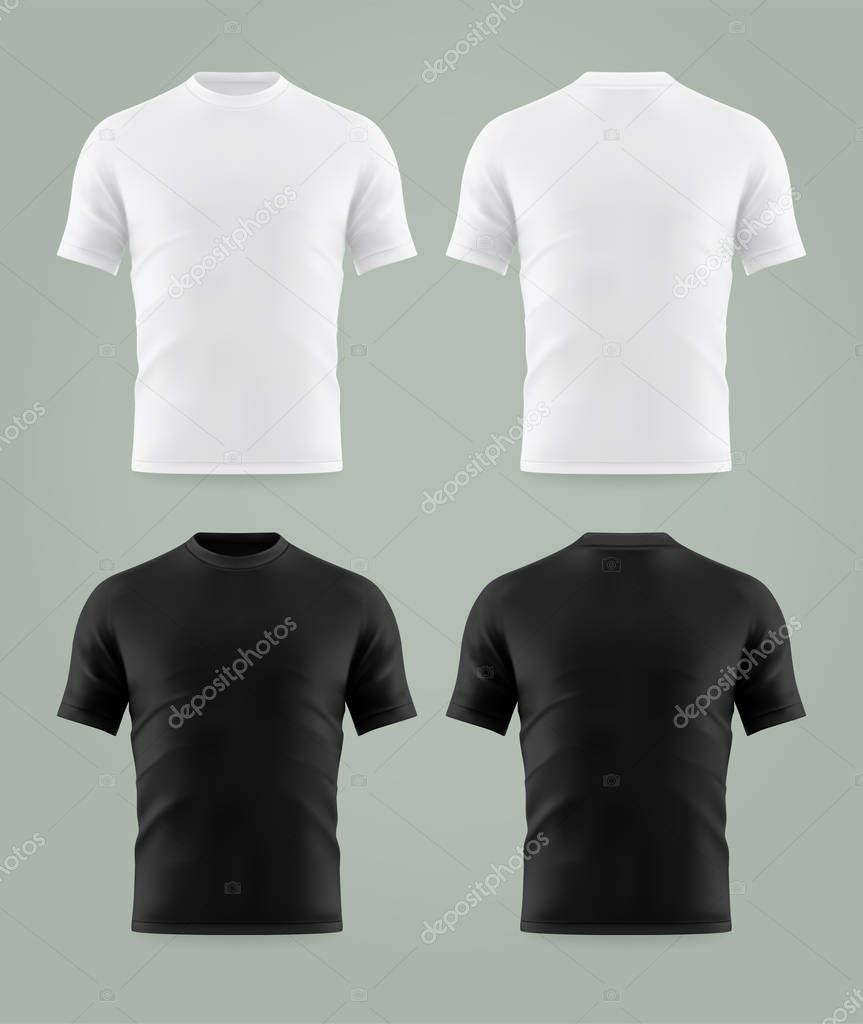 Set of isolated black and white t-shirt template