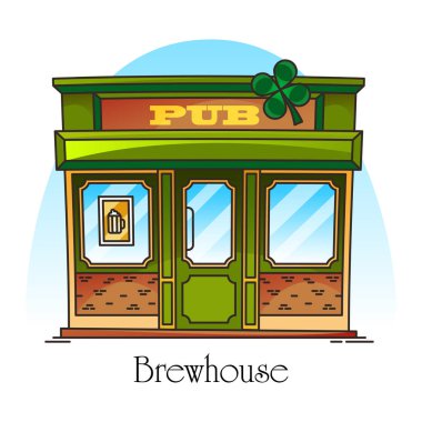 İnce çizgide bar veya pub cephesi. Bira fabrikası, bira hane