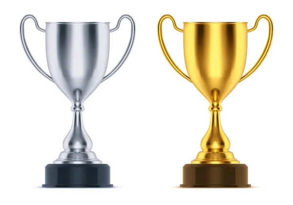 3D złoty i realistyczny srebrny Puchar lub trofeum — Wektor stockowy