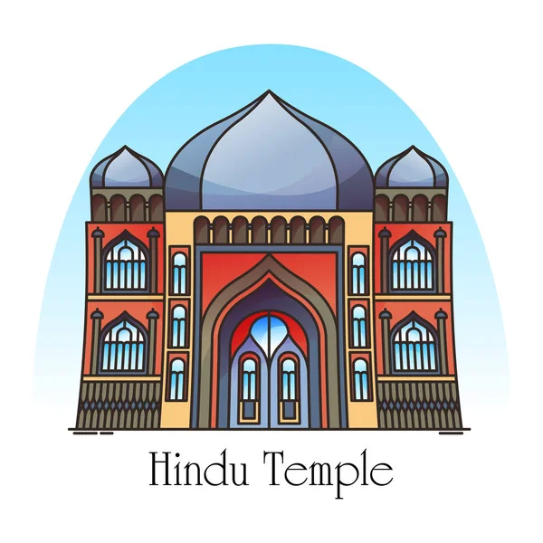 Vista exterior do templo hindu em linha fina —  Vetores de Stock