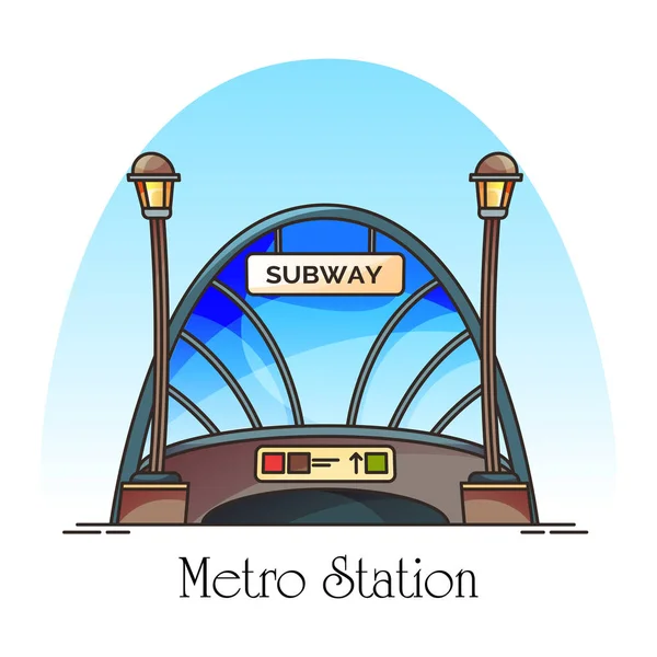 Glassware building of metro station, train railway — Stock Vector